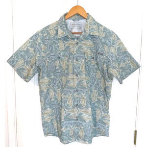 Eddie Bauer Men's Hawaiian Shirt Button Up Fish Tropical Green Blue - Size M